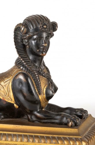 Paire de sphinx en bronze doré et patiné, France époque Empire - Brozzetti Antichità