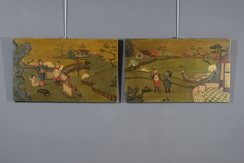 Decorative Objects  - XX Century, Pair Of Italian Oil Paintings With Chinoiserie Landscapes 