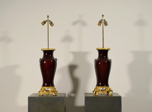 Lighting  - Pair Of Lamps Composed Of Ceramic Vase And Gilt Bronze Frame, France