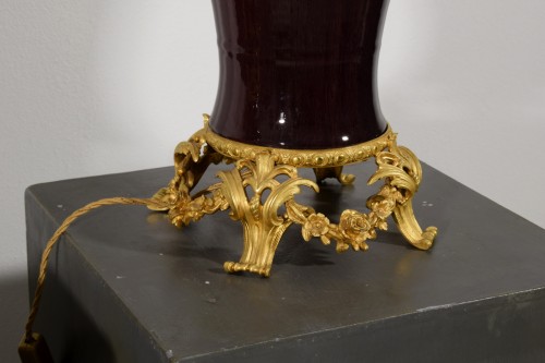 Pair Of Lamps Composed Of Ceramic Vase And Gilt Bronze Frame, France - 