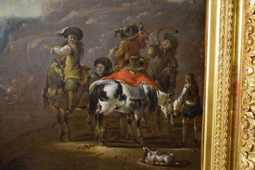 17th Century, Oil On Canvas Dutch Painting With Hunting Scene - Paintings & Drawings Style Louis XIV