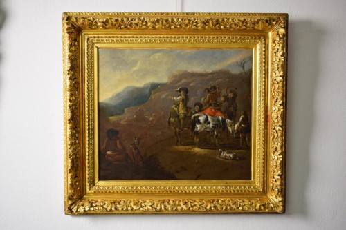 17th century - 17th Century, Oil On Canvas Dutch Painting With Hunting Scene