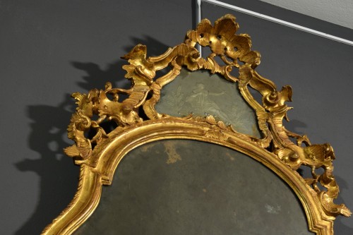 18th century, Italian Baroque Carved and Giltwood Mirror  - Louis XV