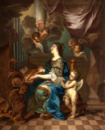 17th century Roman school, Santa Cecilia with angels in concert