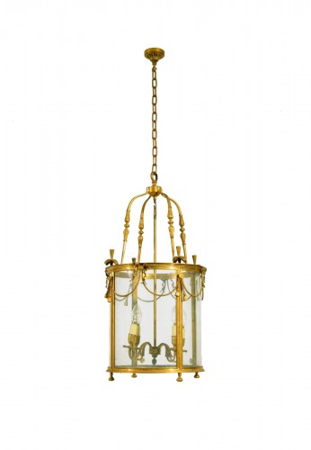 20th century, French Gilt Bronze Four Lights Lantern Chandelier