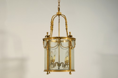 Lighting  - 20th century, French Gilt Bronze Four Lights Lantern Chandelier
