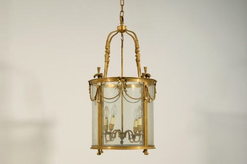 20th century - 20th century, French Gilt Bronze Four Lights Lantern Chandelier