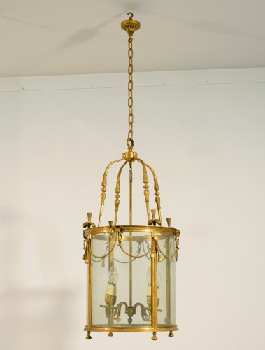 20th century, French Gilt Bronze Four Lights Lantern Chandelier - 
