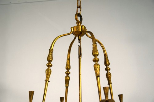 Antiquités - 20th century, French Gilt Bronze Four Lights Lantern Chandelier
