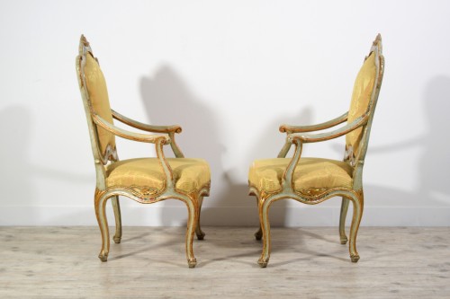 Seating  - 18th Century, Pair of Barocchetto Venetian Lacquered Giltwood Armchairs