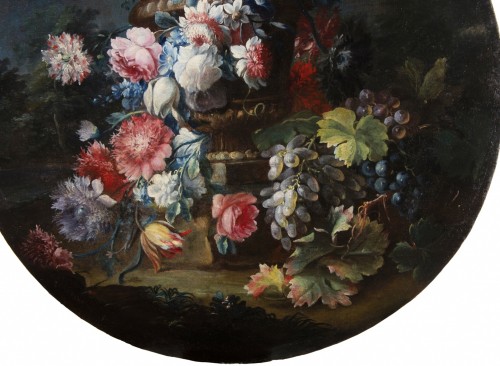 Michele Antonio Rapos, paire de nature morte avec fleurs et fruits, XVIIIe siècle - Brozzetti Antichità
