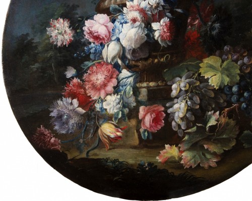 XVIIIe siècle - Michele Antonio Rapos, paire de nature morte avec fleurs et fruits, XVIIIe siècle