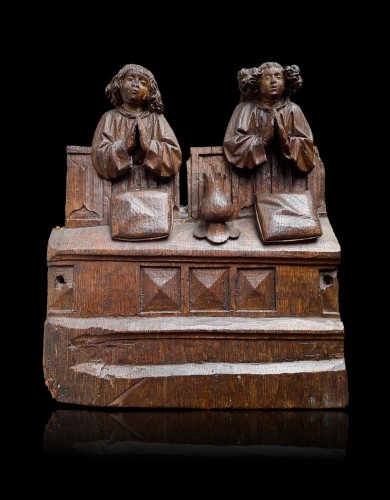 Oak relief with two praying Angels. Antwerp, circa 1520. - Sculpture Style Middle age