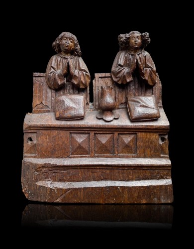 Oak relief with two praying Angels. Antwerp, circa 1520. - Religious Antiques Style Middle age