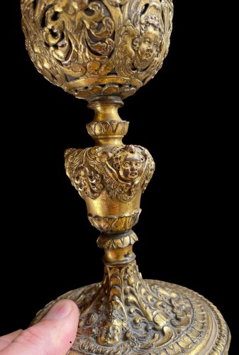 Art sacré, objets religieux  - Calice en cuivre doré et argent, Italie debut XVIIe siècle