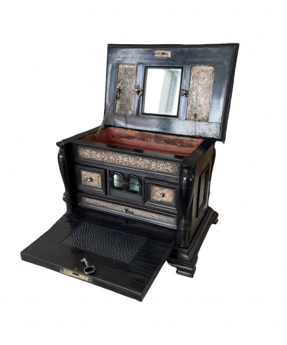 Ebony tablet cabinet with silver foil interior. Antwerp 17th century
