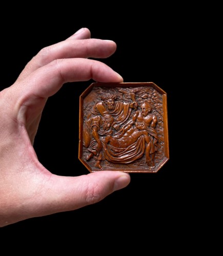 La Mise au tombeau, plaque miniature en buis sculpté. Allemagne fin XVIe siècle - Art sacré, objets religieux Style Renaissance