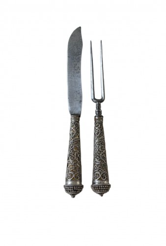 Couteau et fourchette avec manches en filigrane d'argent. Allemagne, XVIIIe siècle