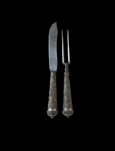 Knife and fork with silver filigree handles. Germany, 18th century - silverware & tableware Style 