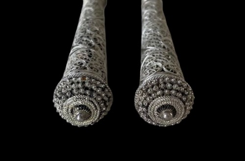 Argenterie et Arts de la table  - Couteau et fourchette avec manches en filigrane d'argent. Allemagne, XVIIIe siècle