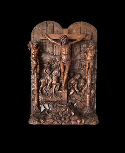 Oak group of The Crucifixion, Flemish circa 1530-1540 - Sculpture Style Renaissance