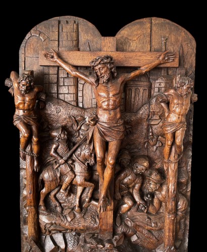 <= 16th century - Oak group of The Crucifixion, Flemish circa 1530-1540