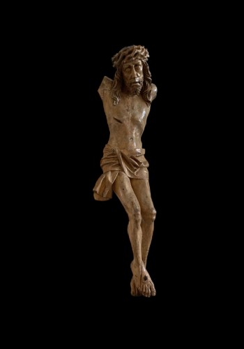 Christ en bois sculpté, Allemagne vers 1500 - Art sacré, objets religieux Style Moyen Âge