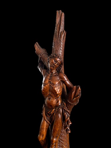 Antiquités - Sculpture en bois fruitier de Saint-Sébastien. XVIIe siècle