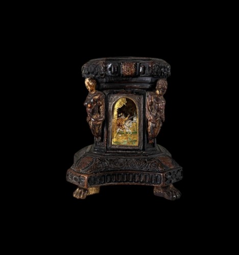 Encrier Renaissance en bois avec des peintures au revers Italie XVIe siècle - Objet de décoration Style Renaissance
