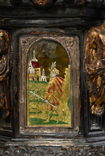 XVIe siècle et avant - Encrier Renaissance en bois avec des peintures au revers Italie XVIe siècle