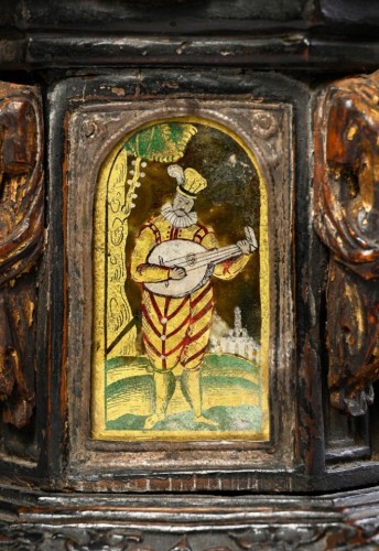 Encrier Renaissance en bois avec des peintures au revers Italie XVIe siècle - Renaissance