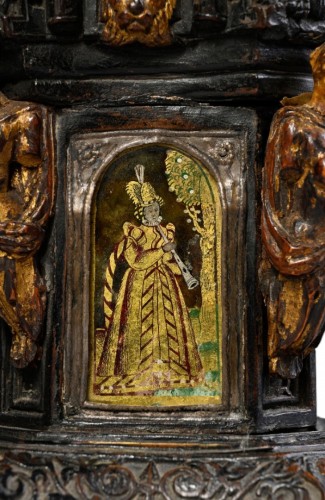 Renaissance - Encrier Renaissance en bois avec des peintures au revers Italie XVIe siècle