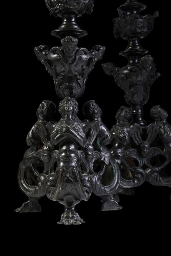 Lighting  - A Late 16th early 17th century Pair bronze pricket candlesticks