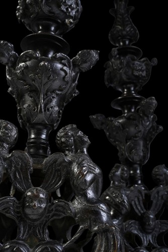 A Late 16th early 17th century Pair bronze pricket candlesticks - 