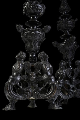 <= 16th century - A Late 16th early 17th century Pair bronze pricket candlesticks