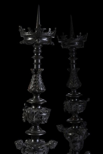 A Late 16th early 17th century Pair bronze pricket candlesticks - Renaissance