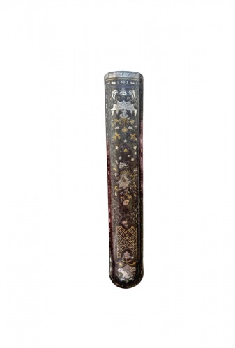 A late 17th century Gold & silver damascened iron tobacco rasp