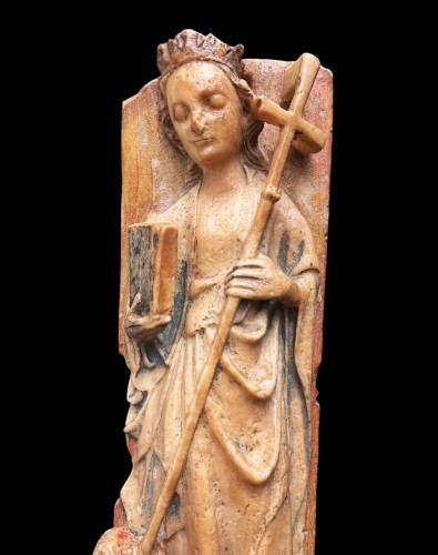 Albâtre de Nottingham représentant Sainte-Marguerite XVe siècle - Sculpture Style Moyen Âge