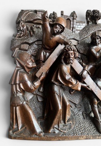 Christ carrying the cross - Oak retable group, Brussels early 16th century - Religious Antiques Style Middle age