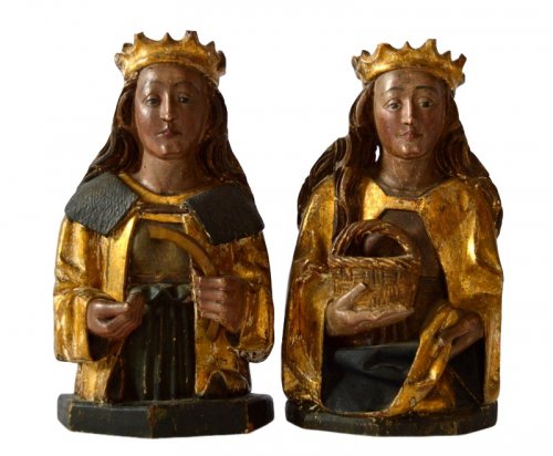 A pair of bustes of female Saints.Germany.15th century.