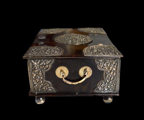 18th century Dutch-Colonial casket in silver &amp; tortoiseshell  - 
