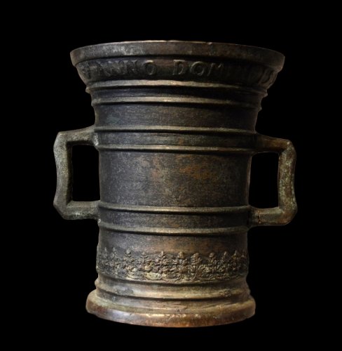 A large bronze mortar.  Germany.  Dated 1596