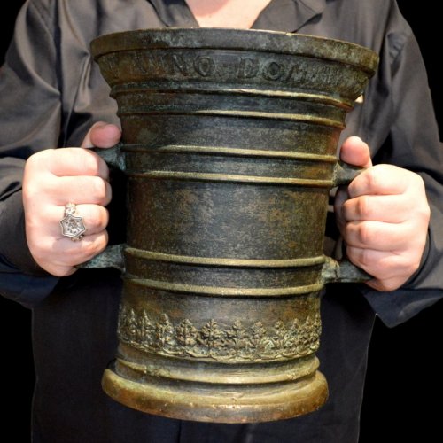 A large bronze mortar.  Germany.  Dated 1596 - Renaissance