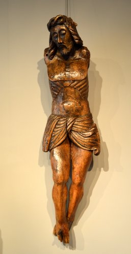 Important Christ en chêne sculpté, Angleterre début XVe siècle - Moyen Âge
