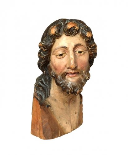 Buste en tilleul sculpté de Saint Jean Baptiste XVIe siècle - Sculpture Style 