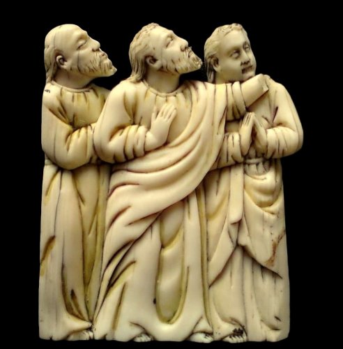 Bone plaque depicting 3 apostles. Circa 1380. - Religious Antiques Style Middle age