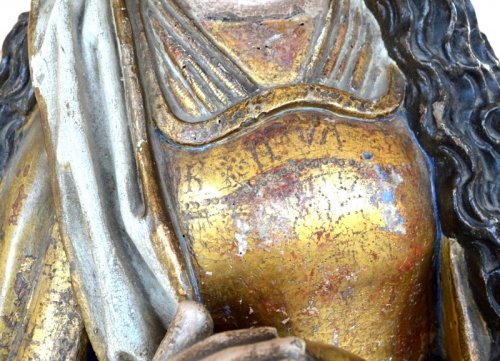 Antiquités - Statue de sainte Marie Madeleine en bois sculpté, fin XVe siècle