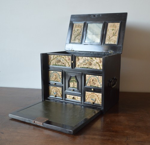 Furniture  - A ebony veneered and stump work table cabinet.17th century