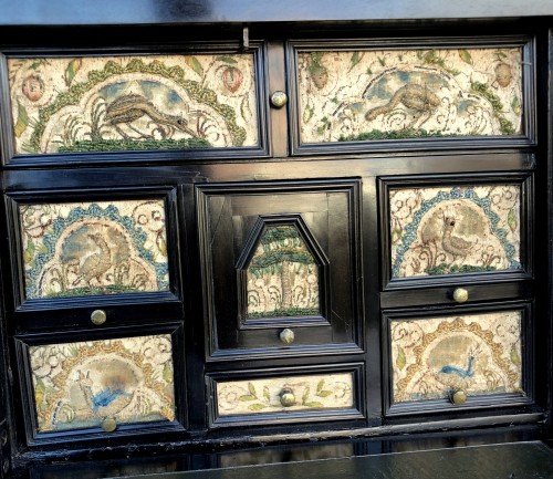 A ebony veneered and stump work table cabinet.17th century - 