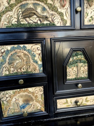  - A ebony veneered and stump work table cabinet.17th century